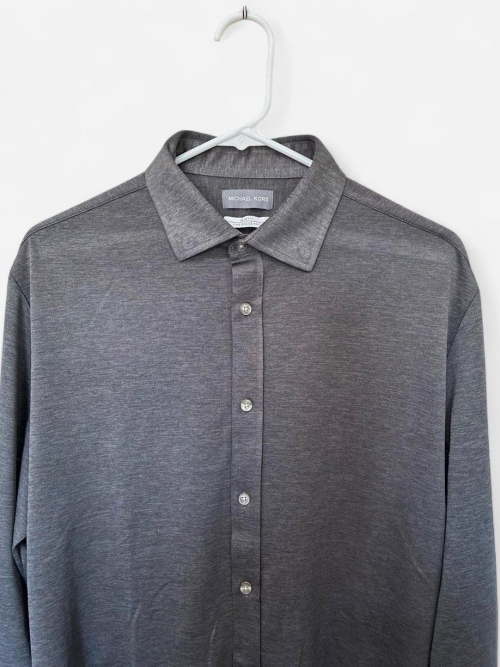 Michael Kors Men's L Gray Knit Long Sleeve Slim Fit Button-Up Size 16 34/25